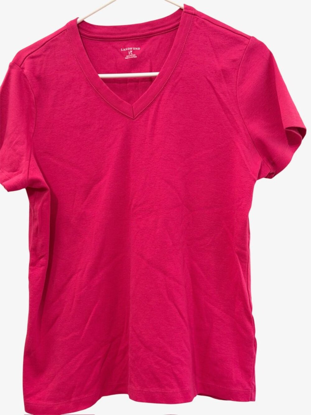 Lands' End Magenta Relaxed Cotton V-Neck T-Shirt